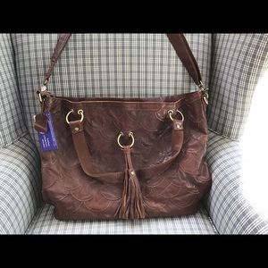 AmeriLeather Cognac Travel Tote Lambskin Leather